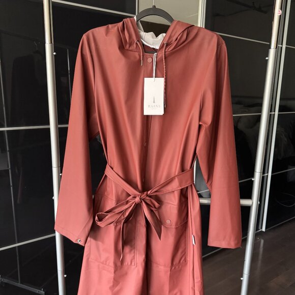 RAINS Raincoat Curve Long Belted Jacket  Maroon - Picture 3 of 14